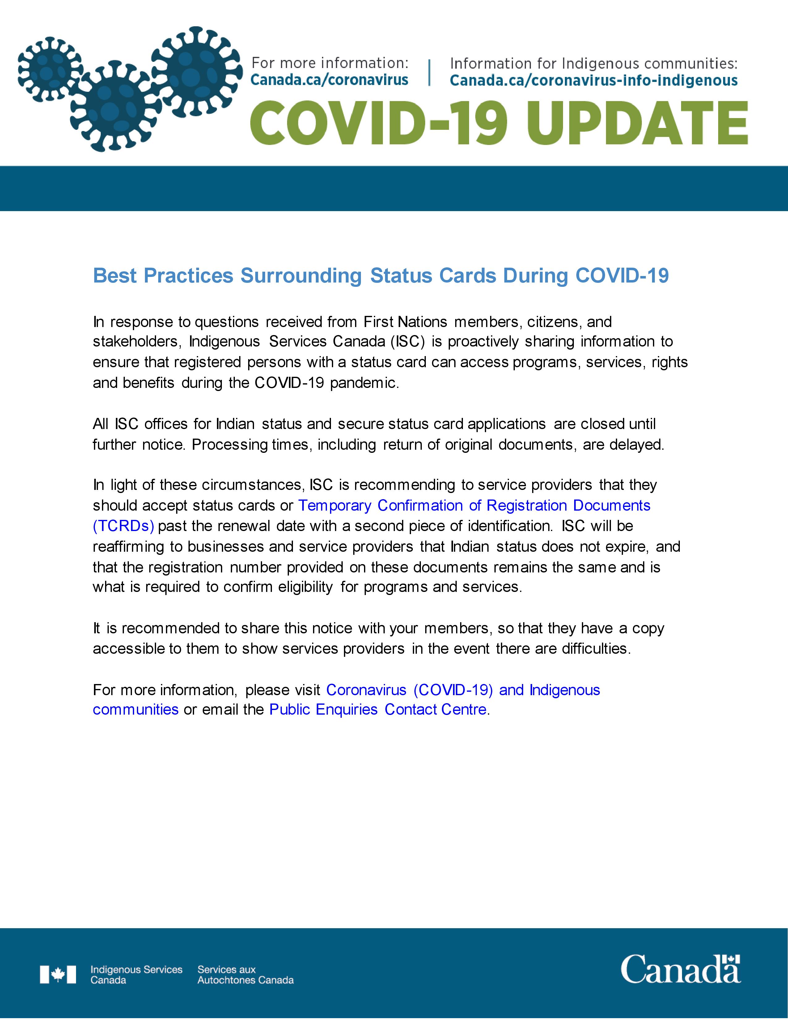 COVID 19 ISC Best practices for expired status cards